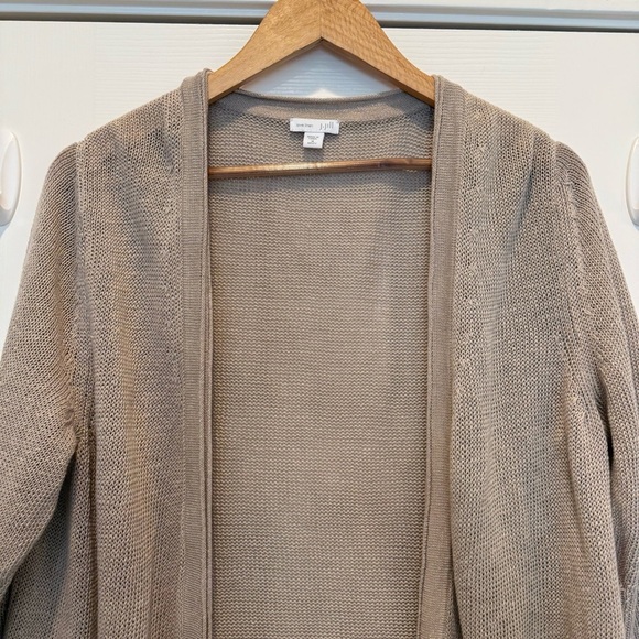 J Jill Love Linen Cardigan Women’s Med Sweater Beige Neutral Pockets Coastal - Picture 3 of 8